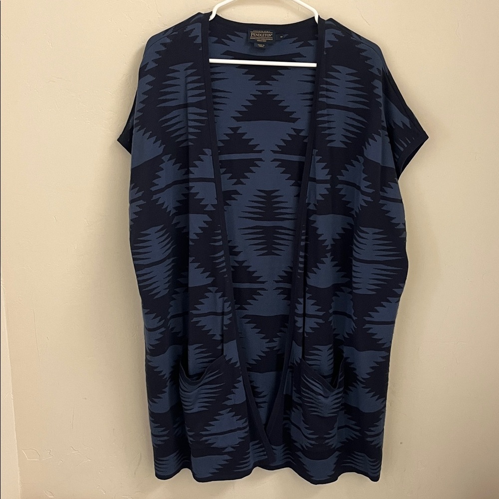 Pendleton Navy/Blue Heritage Horizon Aztec Open Front Cardigan / Vest Size M